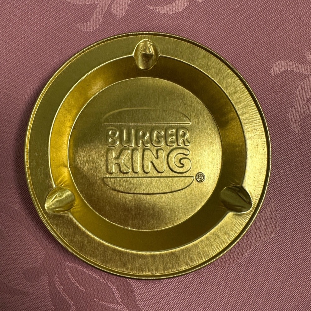 Vintage Burger King Gold Tone Aluminum Ashtray Fast Food Advertising Memorabilia